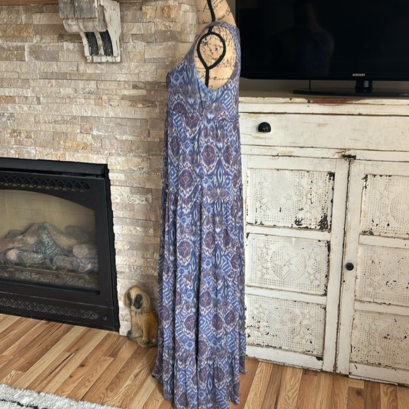 Sundance navy tiered sleeveless racerback maxi dress aztec print lined - Picture 8 of 15